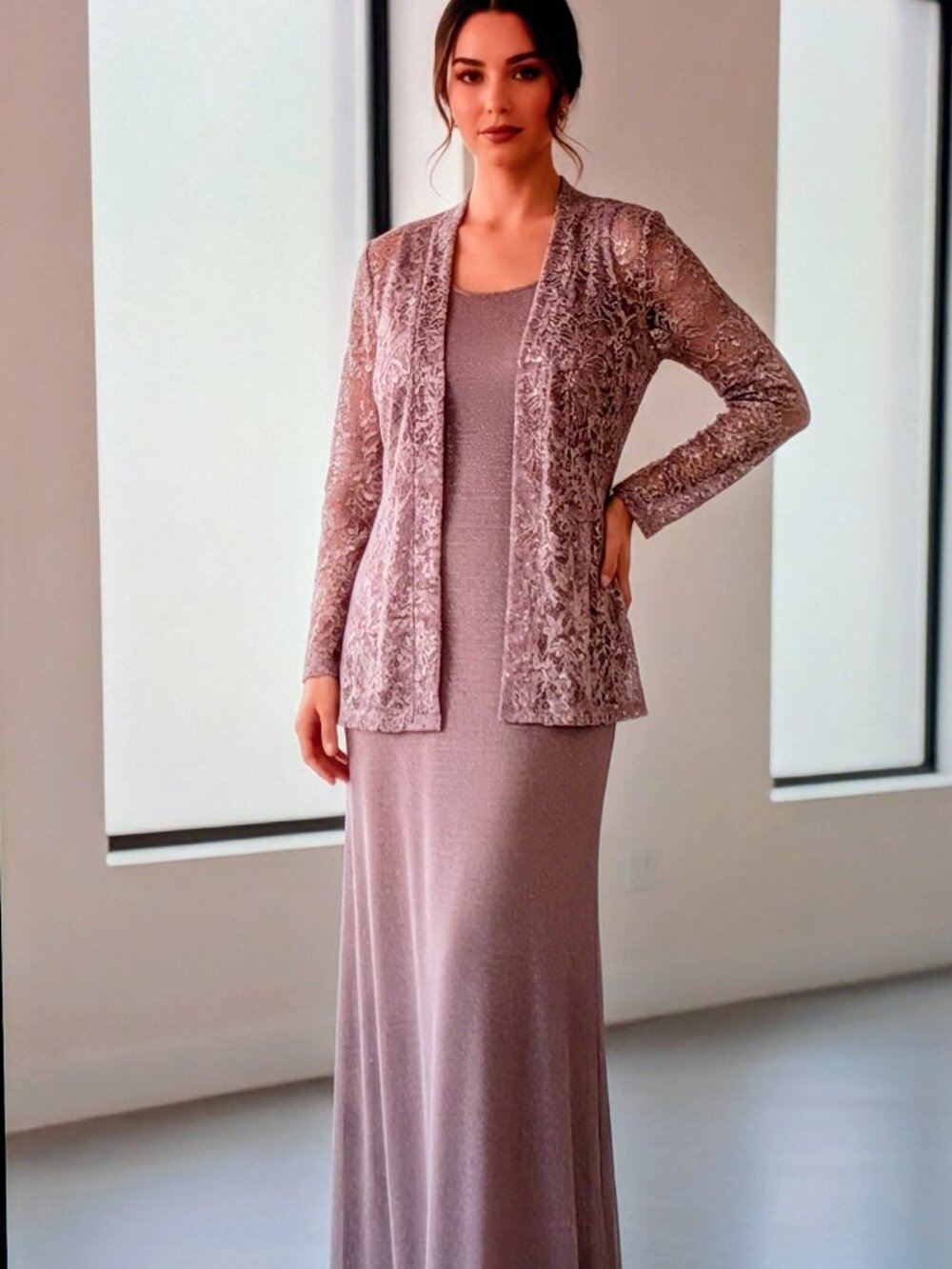 Sparkling, Lavender Chantilly Lace Evening Ensemble, Size 14